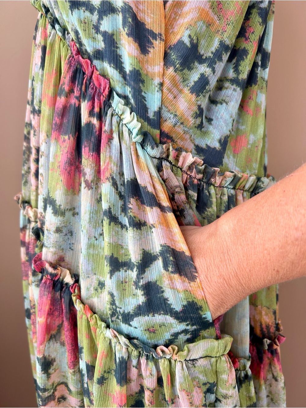 Free People Julianna Maxi Dress Green Sleeveless Tiered Ruffle Size XS - Picture 14 of 16